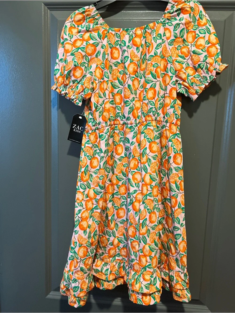Girls' Orange Citrus Print Summer Dress Size L 10-12